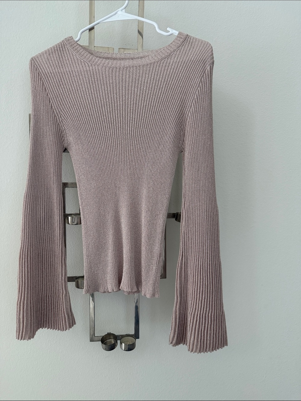 Ribbed Long-Sleeve Knit Top - Dusty Mauve